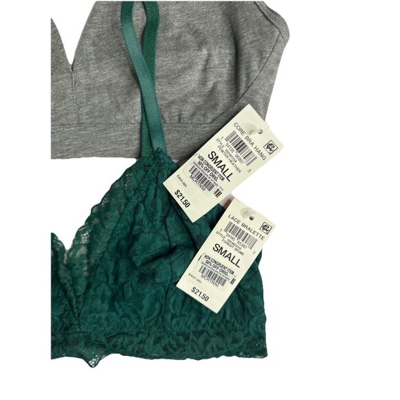 State of Day Bralettes Bundle Small – Gray Cotton Modal & Green Lace Wireless - Picture 4 of 5